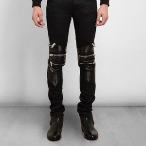 Saint Laurent Men's Black Zipper-Knee Denim Jeans